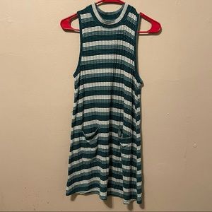 Green and navy striped dress with pockets